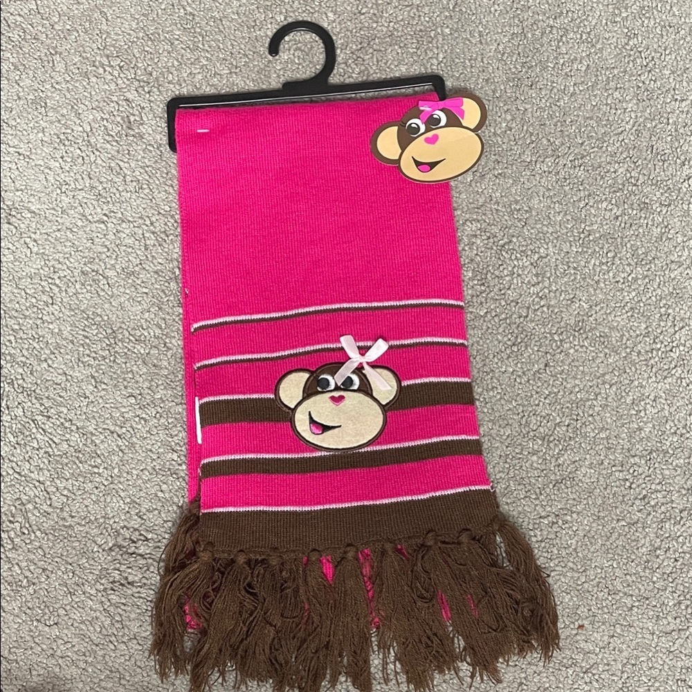 Pink and Brown Monkey Kids Scarf NWT